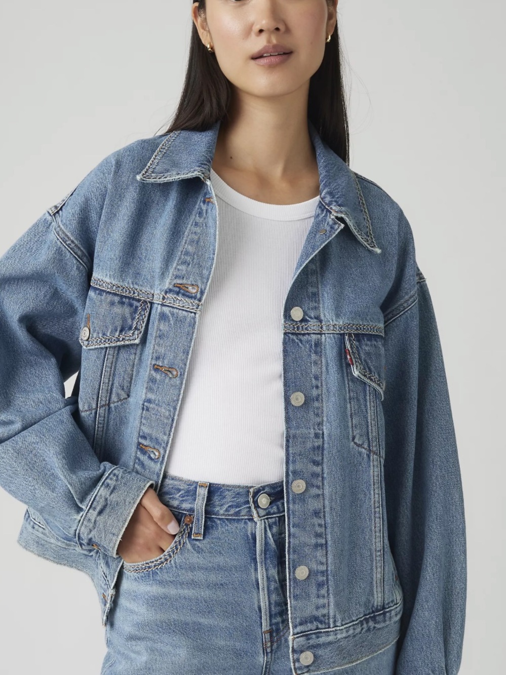 Levi's 90s Stitch Trucker Jacket | Switch Stitch Trucker Medium Wash | Size XS